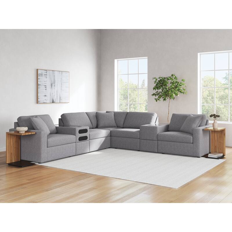Signature Design by Ashley Modmax 7-Piece Balanced Sectional with Audio and Storage Consoles - 124" W x 124" D x 36" H - Gray