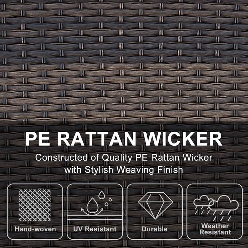 Outside Patio Wicker Ottomans Set Brown - Blue