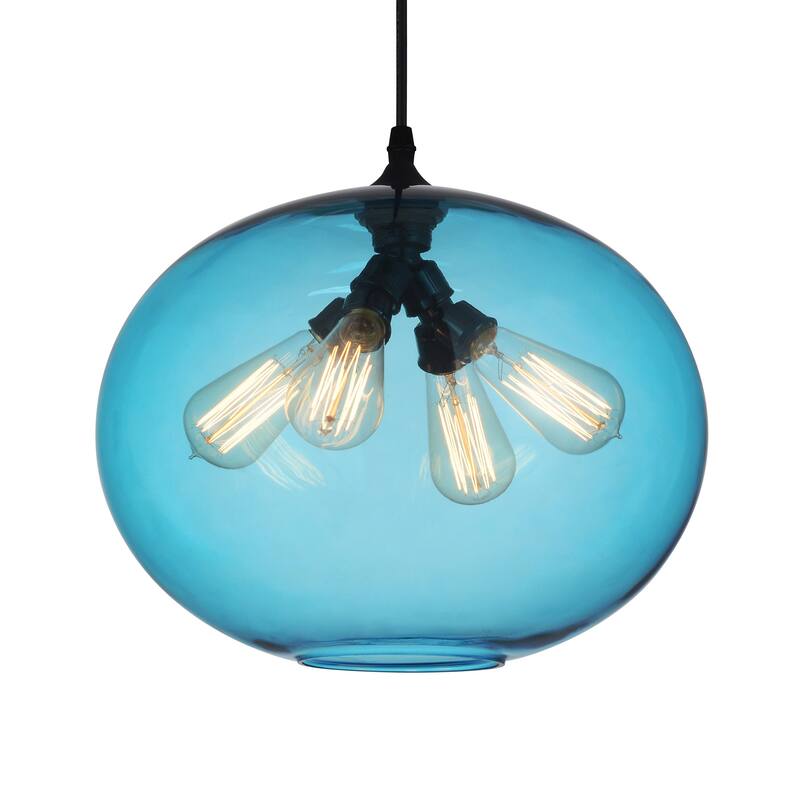 Glass 4 Light Down Pendant With Blue Finish - Transparent Blue