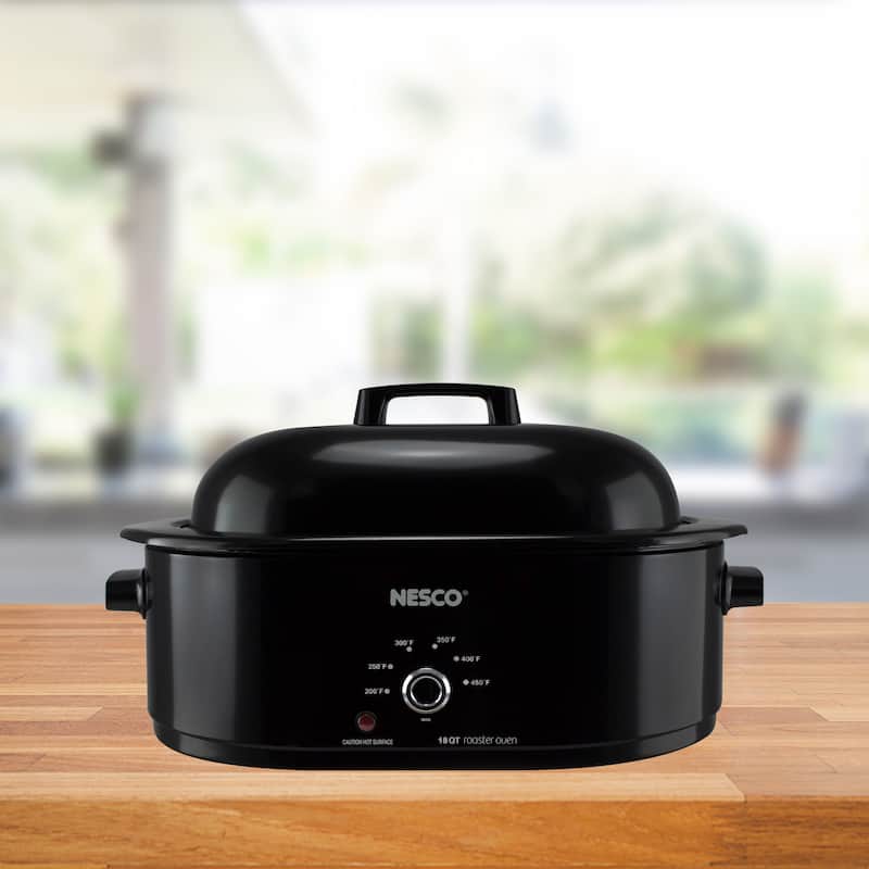 Nesco MWR18-13 18 qt. Black Roaster Porcelain Cookwell