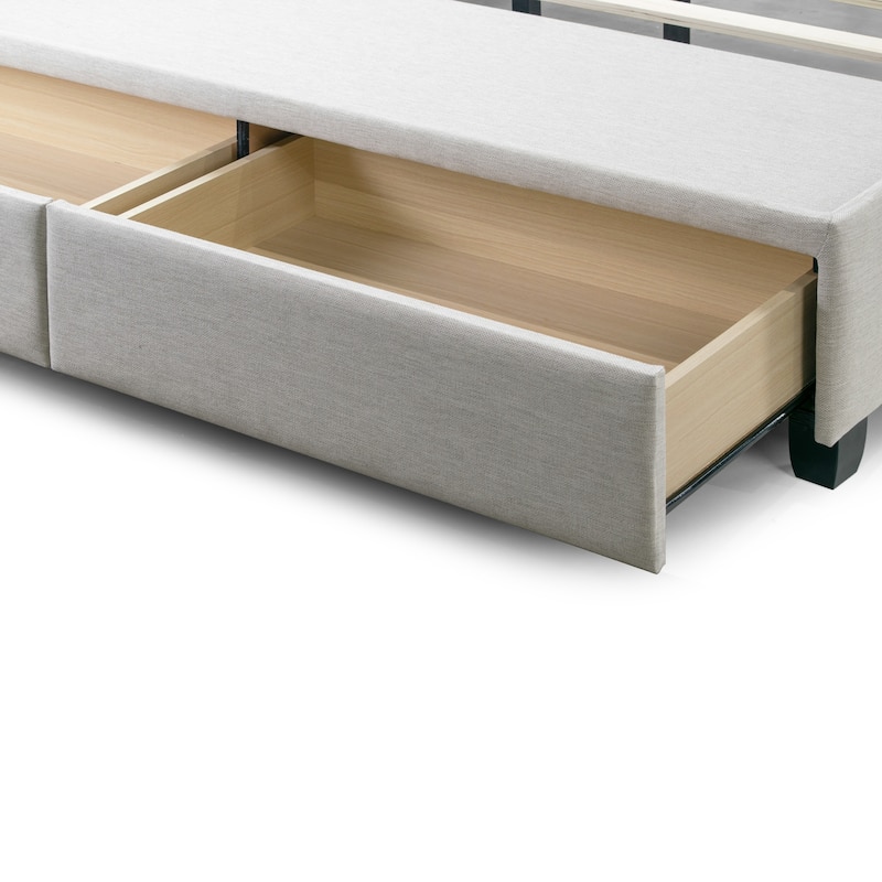 Arnia Beige Fabric Bed Captain's Bed with Two Drawers