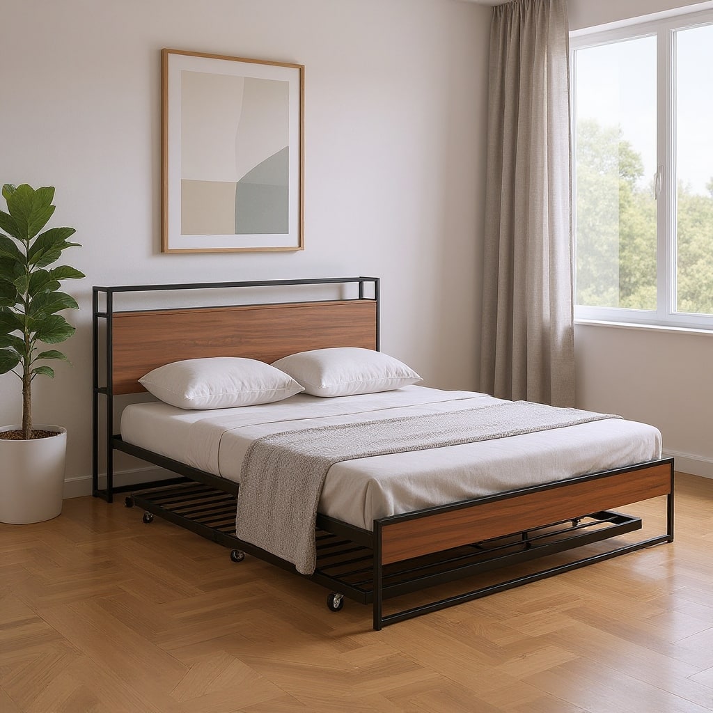 HomeRoots Black Metal Queen Bed Frame With Trundle