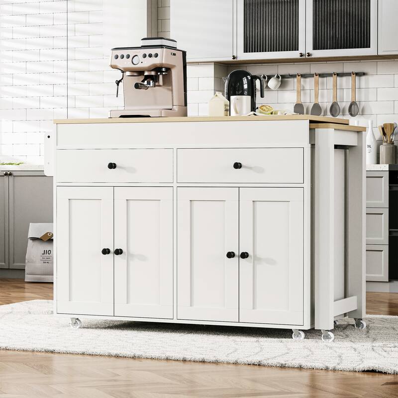 Kitchen Island with Extendable Dining Table,Rolling Kitchen Island on Wheels - N/A