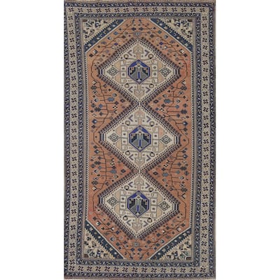Geometric Bakhtiari Vintage Persian Area Rug Hand-Knotted Wool Carpet - 5'0" x 10'0"