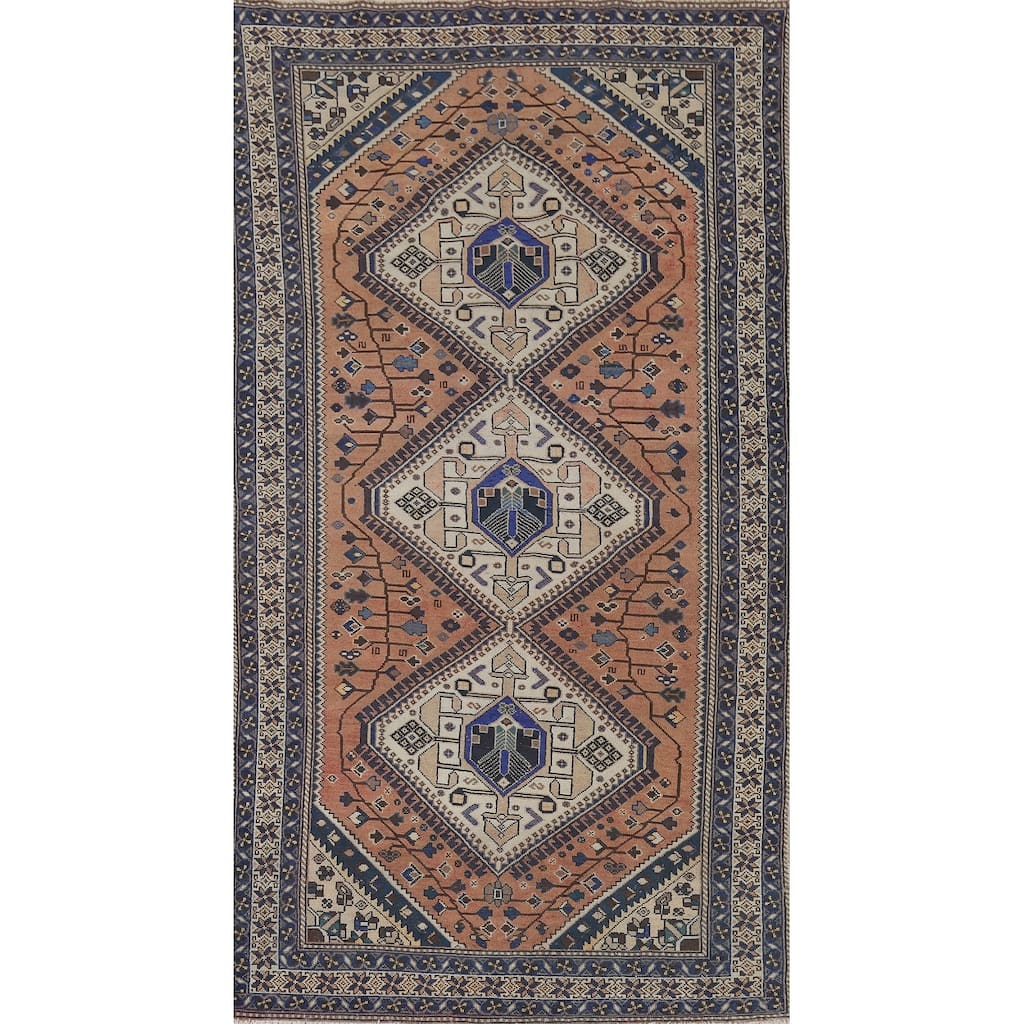 Geometric Bakhtiari Vintage Persian Area Rug Hand-Knotted Wool Carpet - 5'0" x 10'0"