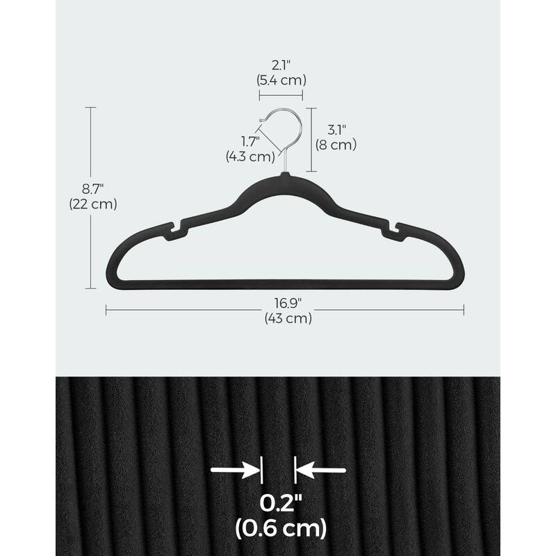 Space-Saving Velvet Anti-Slip Coat Hangers with Shoulder Notches and Swivel Hook