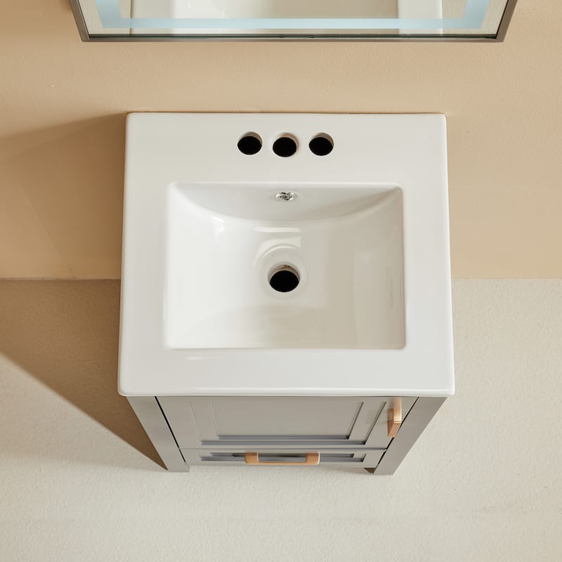 GDFStudio - Modern 18" Wood Freestanding Bathroom Vanity with Ceramic Top and Soft-Close Drawer, Fully Assembled