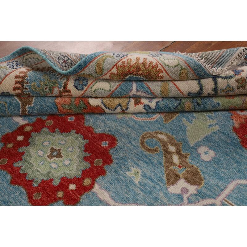 Light Blue & Ivory Floral Oushak Indian Rug Hand-Knotted Wool Carpet - 8'8"x 11'9"