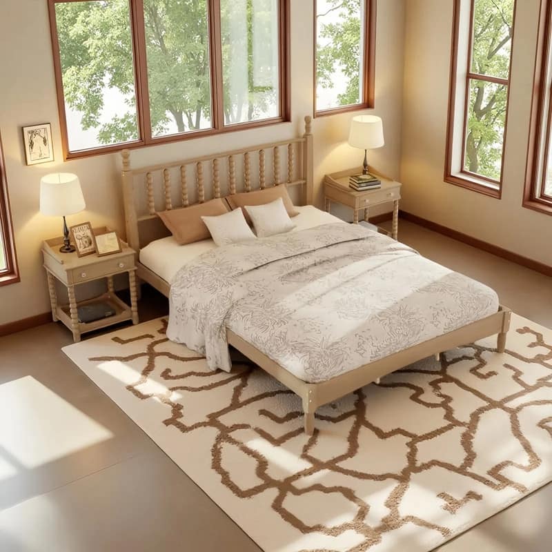 3-Pieces Retro Style Bedroom Sets, Queen Size Platform Bed with Gourd Shaped Headboard, Storage Nightstand