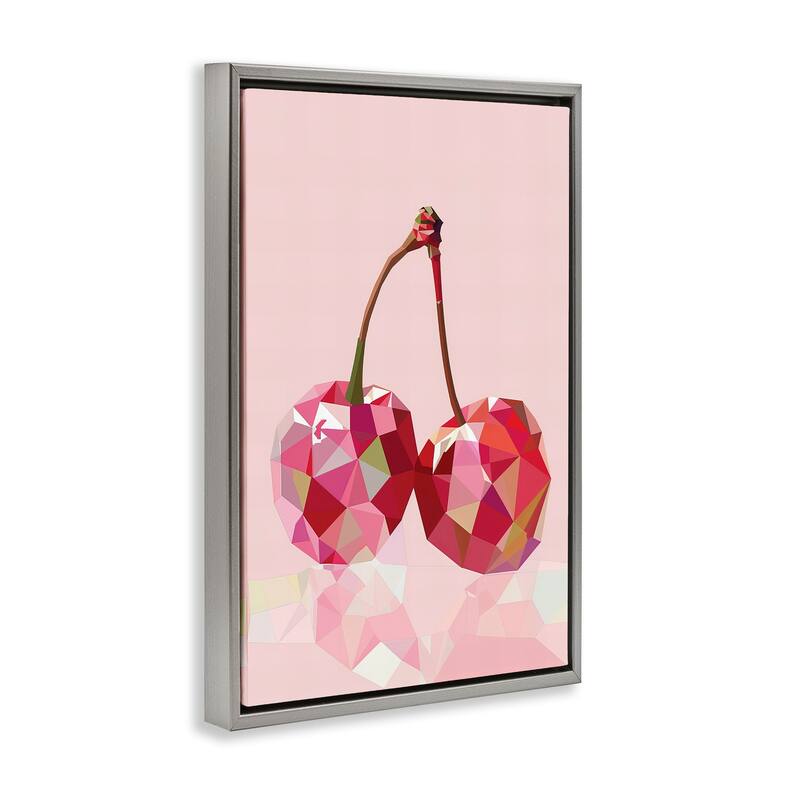 Stupell Pink Geometric Cherries Framed Floater Canvas Wall Art Design By LSR Design Studio