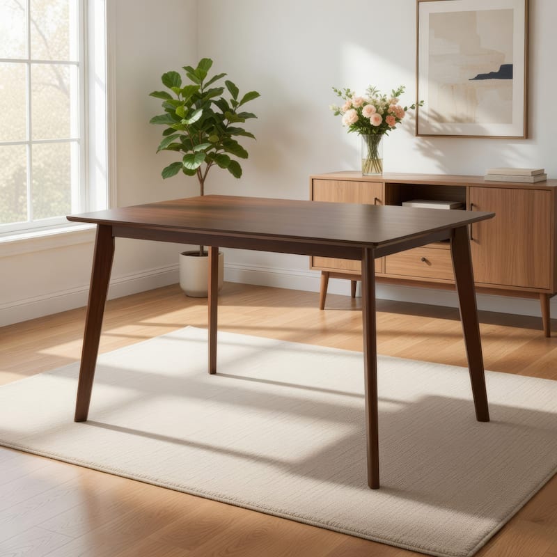 Bev 47 Inch Modern Dining Table, Sleek Rubberwood Frame, Dark Walnut Brown