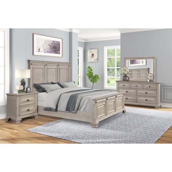 Shop Renova Distressed Parchment Wood Bedroom Set Panel Bed Dresser Mirror Nightstand Overstock 31525127