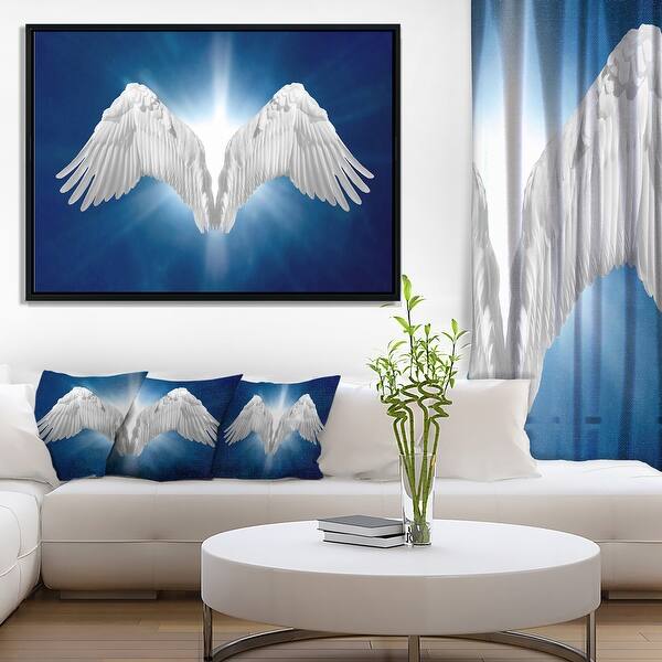 Shop Designart Angel Wings On Blue Background Abstract Framed
