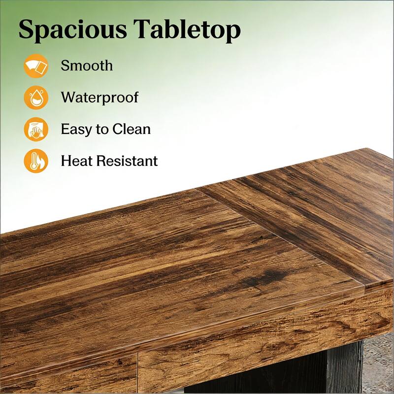 Home Bar Height Table Dining Table, Coffee Table for 4-6 People, Woodgrain Kitchen Table with Hexagonal Base