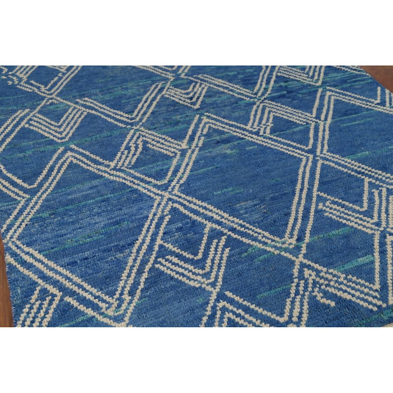 Blue Moroccan Oriental Area Rug Handmade Wool Carpet - 7'11"x 9'10"