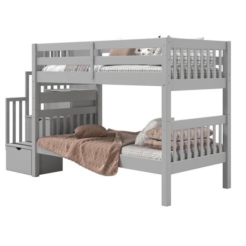 Taylor & Olive Trillium Twin over Twin Stairway Bunk Bed, 3 Steps