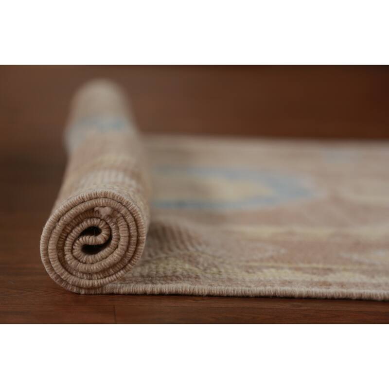 Hand Knotted Oriental 100% Wool Carpet Transitional Geometric Brown Oushak Runner Rug - 13' 6'' X 3' 0''