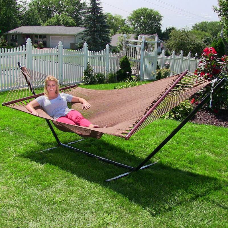 Sunnydaze Large 2-Person Rope Hammock with Spreader Bar & Hammock Stand