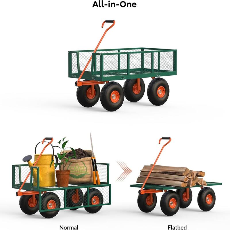 900 lb Capacity Steel Garden Cart Green + Orange