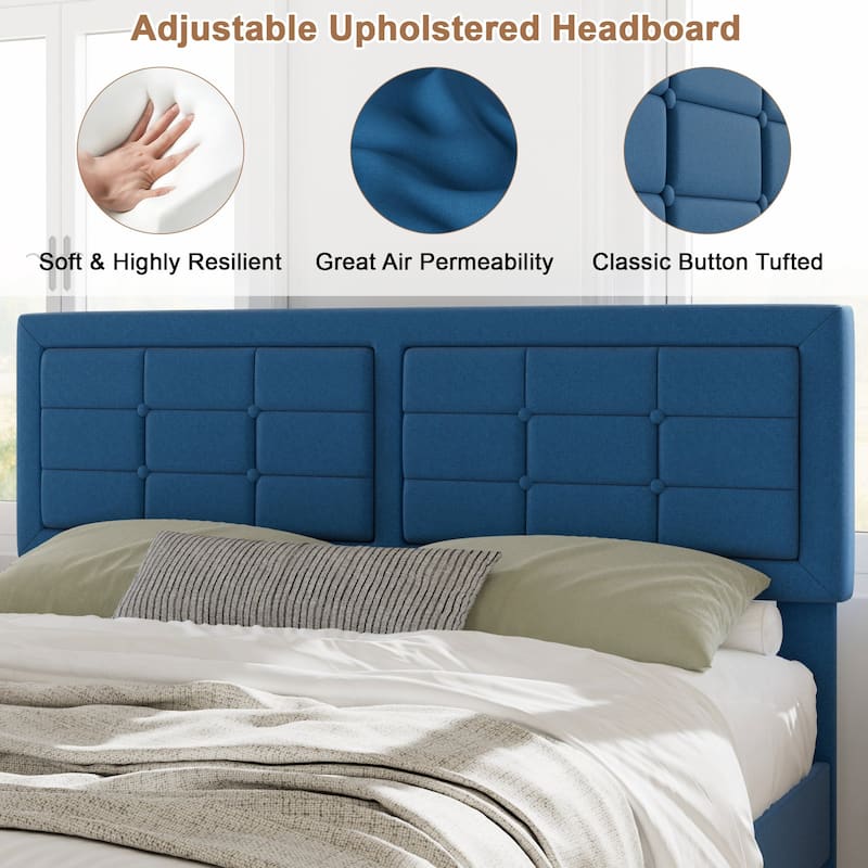 Javlergo Modern Upholstered Platform Bed Frame with Height Adjustable Tufted Headboard