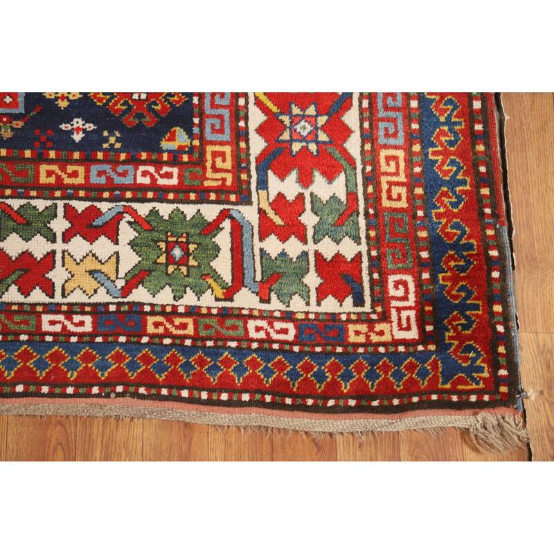 Vegetable Dye Kazak Oriental Antique Area Rug Handmade Wool Carpet - 4'10" x 9'2"