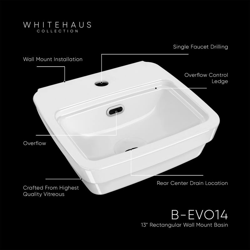 Whitehaus B-EVO14 13-3/8" Rectangular Vitreous China Wall Mounted