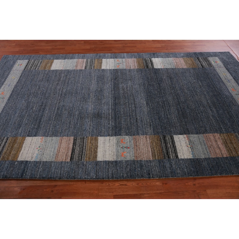 Hand Knotted Oriental 100% Wool Carpet Tribal Tribal Navy Blue & Blues Gabbeh Area Rug - 10' 0'' X 5' 6''