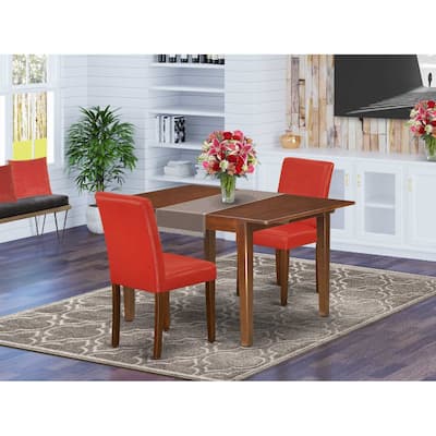 Rectangle Dinette Table Set - 3Pc Dining Table with Butterfly Leaf & 2 Parsons Chairs - Firebrick Red