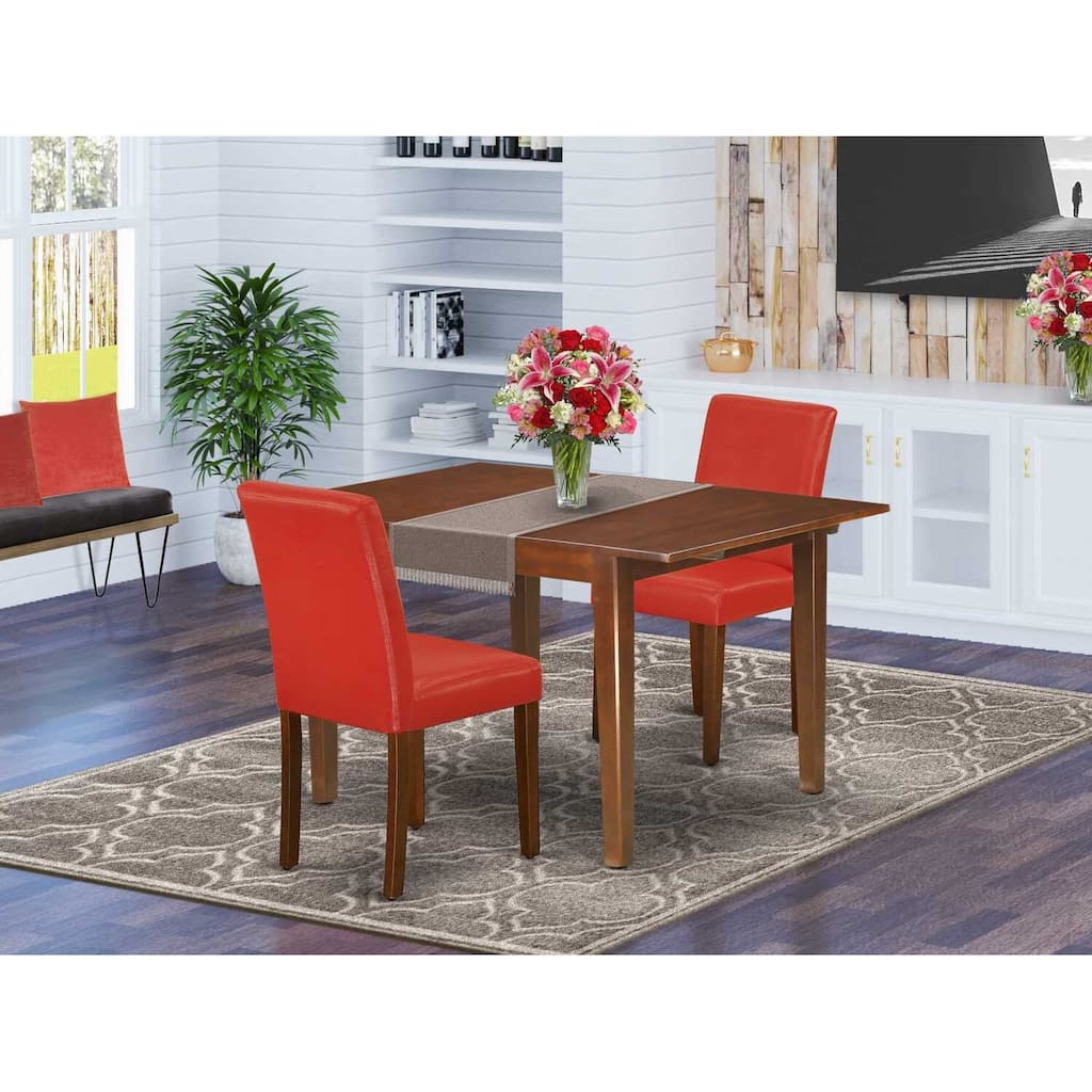 Rectangle Dinette Table Set - 3Pc Dining Table with Butterfly Leaf & 2 Parsons Chairs - Firebrick Red