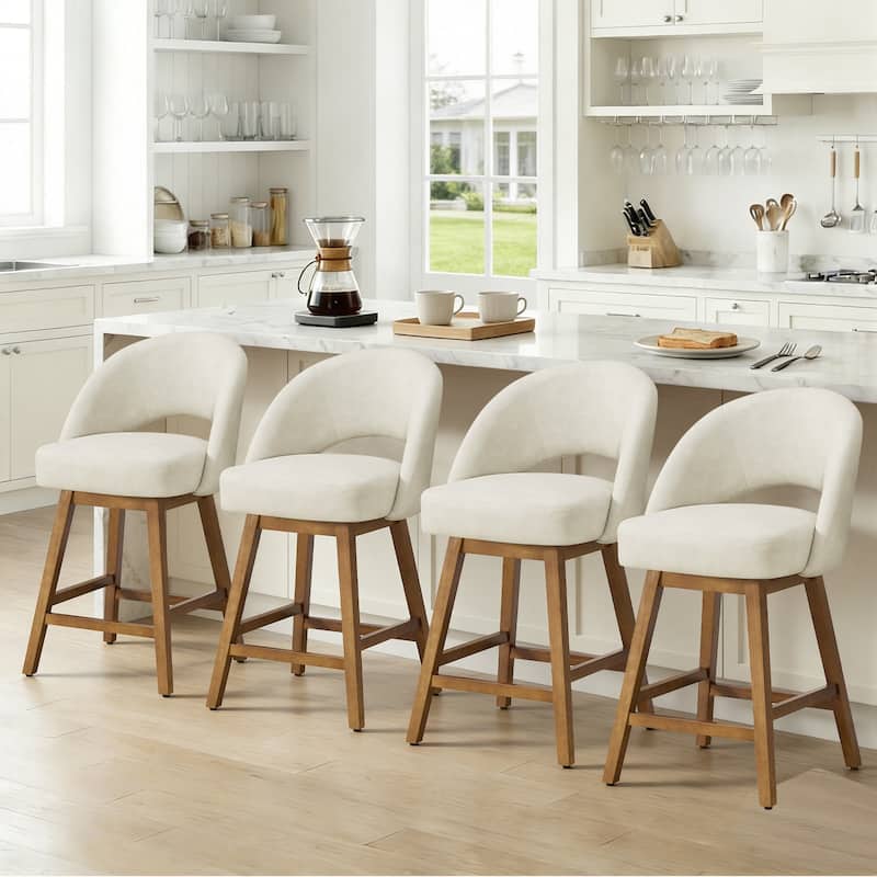 Upholstered Swivel Counter Height Bar Stools with Cutout Back and Solid Wood Frame - 38.2"H x 22.1"W x 23.6"D