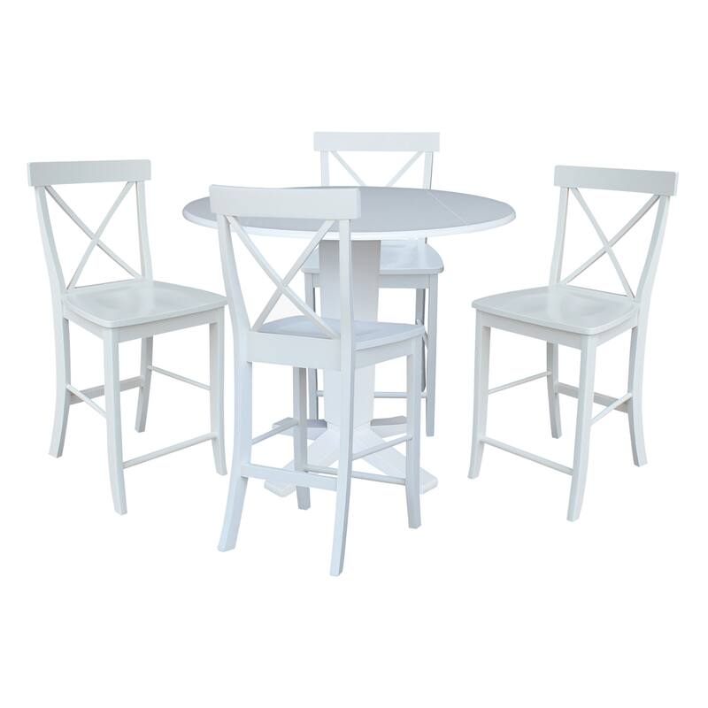 42 in Round Drop Leaf Counter Height Dining Table with Stools in White - 5-Piece