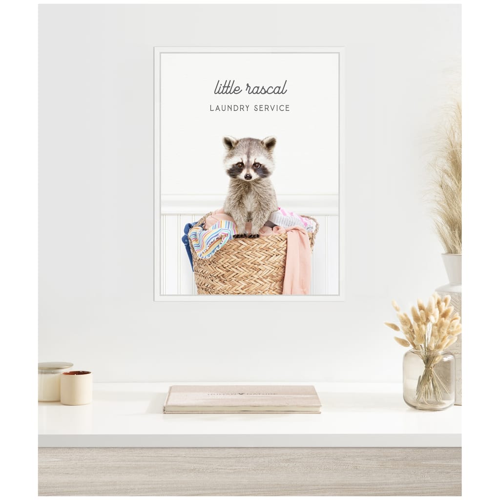 Kate and Laurel Sylvie Raccoon Little Rascal Laundry Service Framed Canvas by Amy Peterson