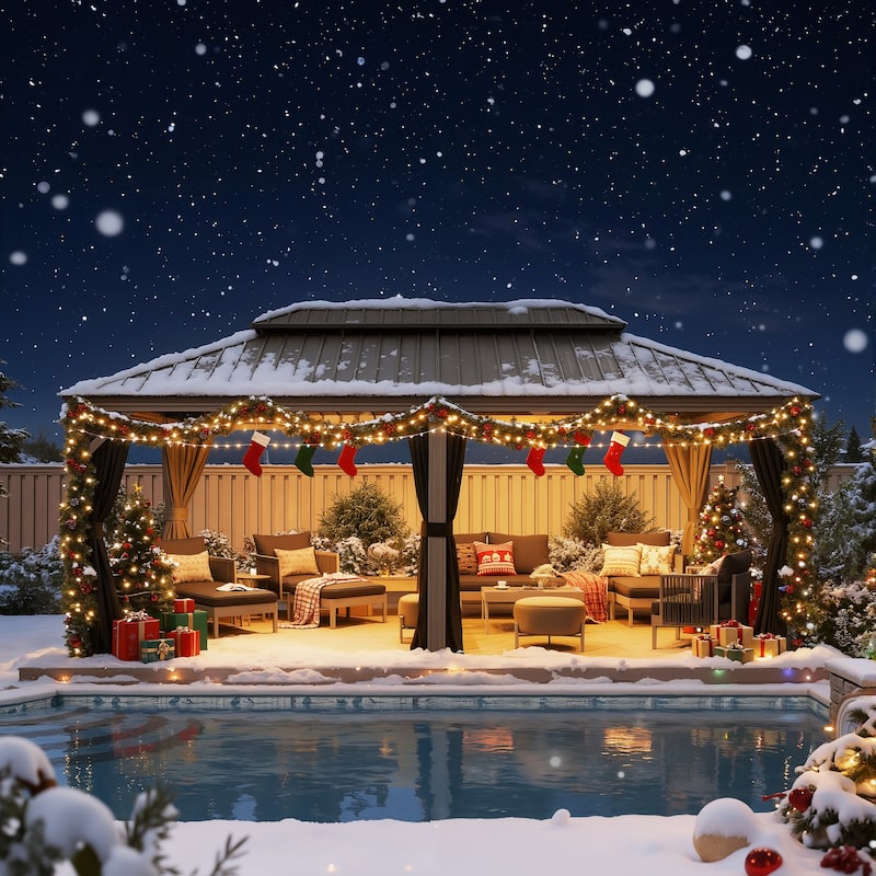 PURPLE LEAF Patio Gazebo for Backyard Hardtop Galvanized Steel Frame with Upgrade Curtain - Light Grey