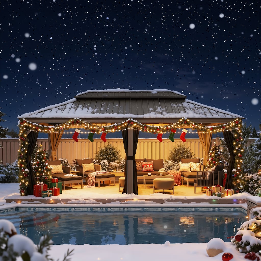 PURPLE LEAF Patio Gazebo for Backyard Hardtop Galvanized Steel Frame with Upgrade Curtain - Light Grey