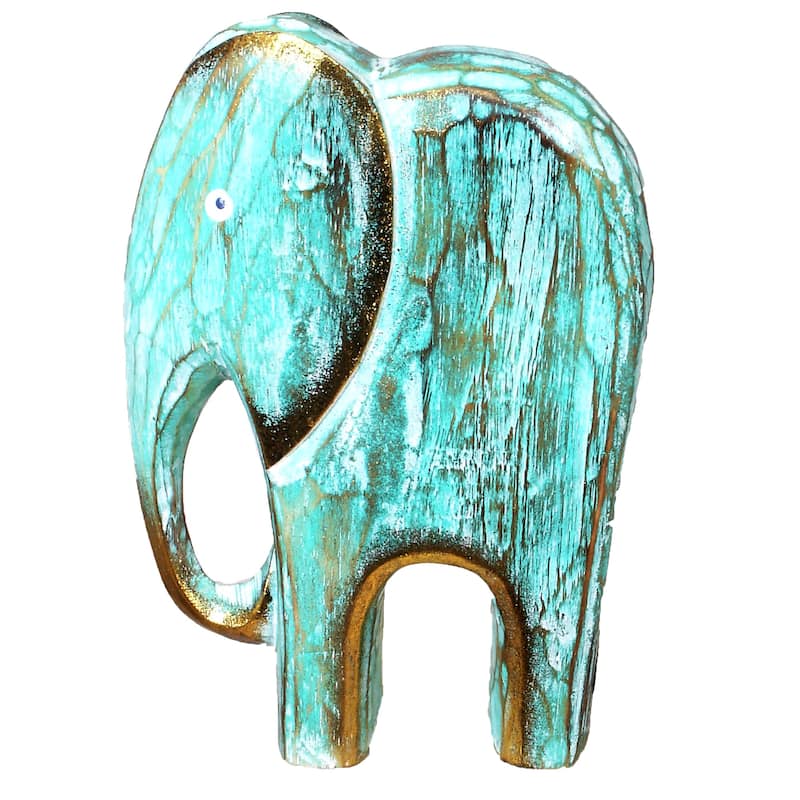Handcarved Bali Elephant Figurine - Green