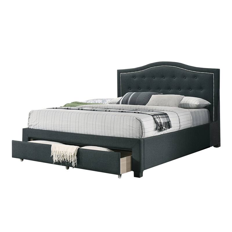 Fully Upholstered California King Bed with1 Underbed Drawer - Charcoal / Black