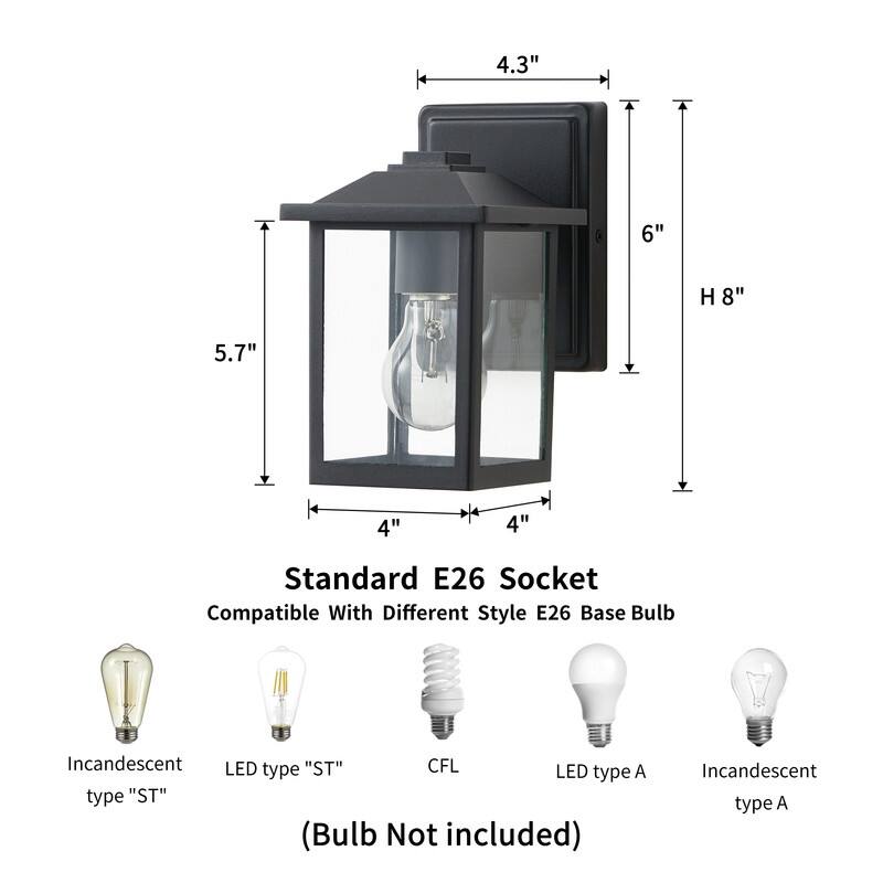 KAWOTI 1-Light Minimalist Temple-Inspired Outdoor Lantern (Set of 2) - Black
