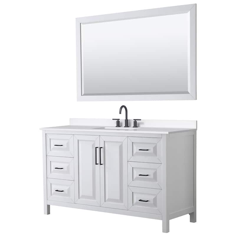 Wyndham Collection WCV252560S-QTZ-US3M58 Daria 60" Free Standing - White / White Quartz Top / Matte Black Hardware