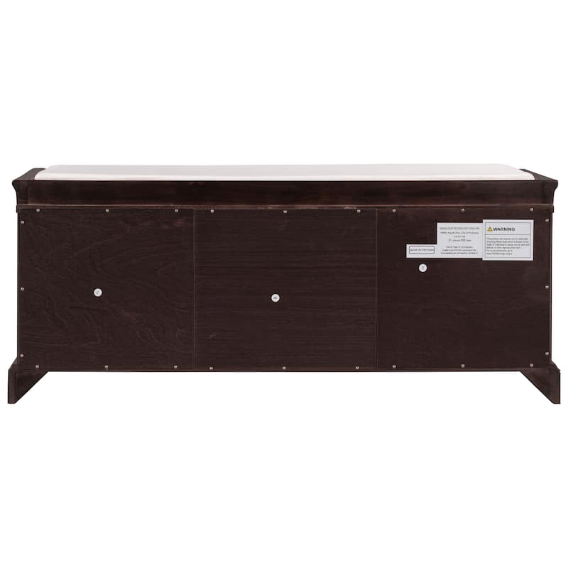 Storage Bench with 2 Drawers and 2 Cabinets, Shoe Bench with Removable Cushion for Living Room, Entryway