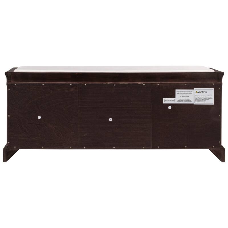 Storage Bench with 2 Drawers and 2 Cabinets, Shoe Bench with Removable Cushion