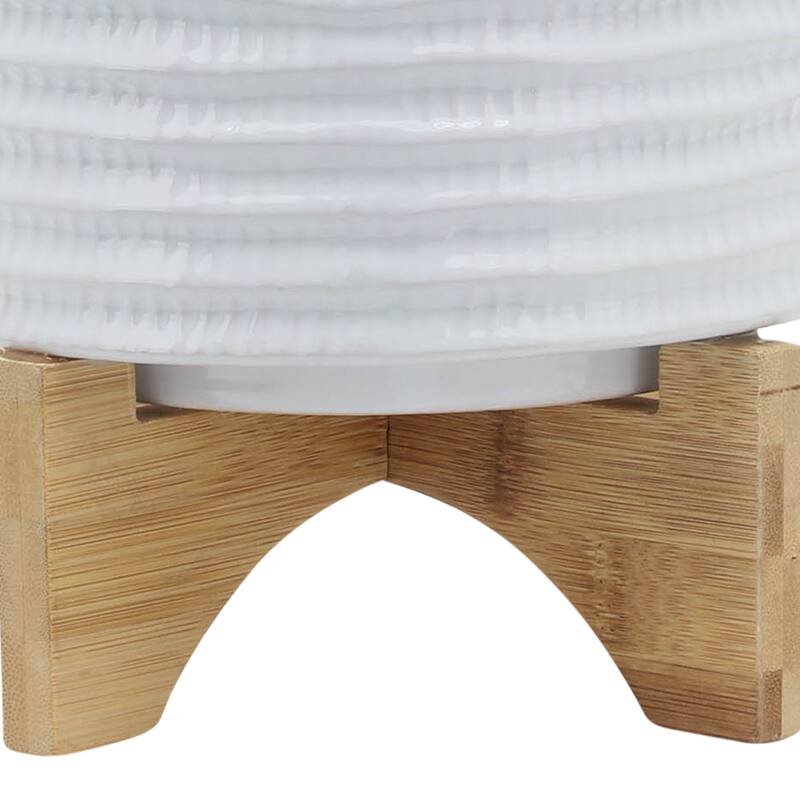 Sagebrook Home Neutral Modern Textured Ceramic Planter with Wood Stand