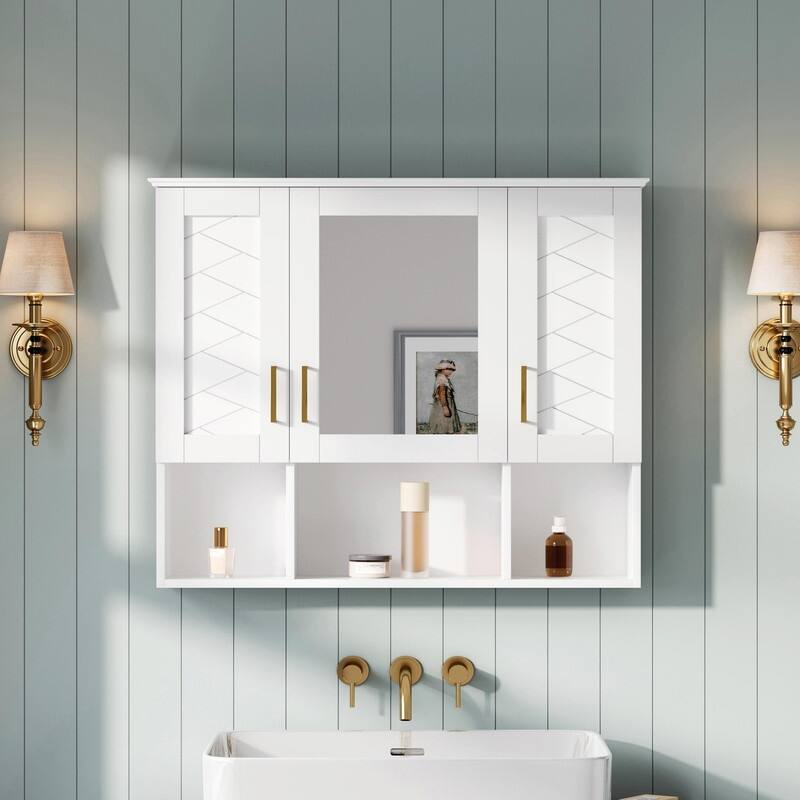 35" 2-in-1 Wall-Mounted Medicine Cabinet - High-Definition Mirror with Storage, Adjustable Shelves & Soft-Close Doors - White