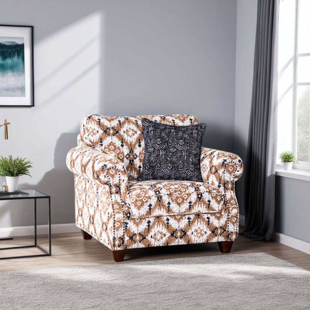 Serra Accent Club Chair, Accent Throw Pillow, Brown, Greige Polyester