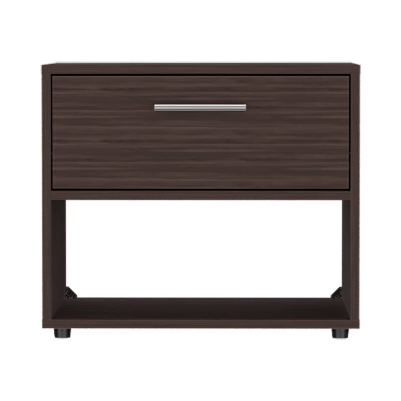 Dark Walnut Nightstand with Drawer and Open Shelf for Bedroom