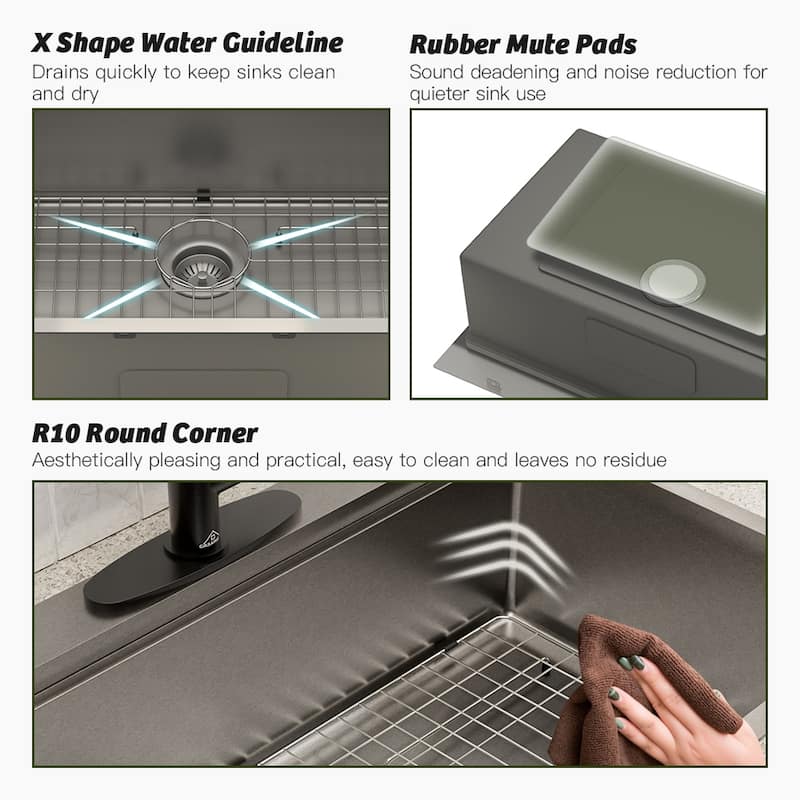 Drop-In Single Bowl Brushed Stainless Steel Workstation Kitchen Sink with Two-Function Pull-Down Kitchen Faucet and Accessories