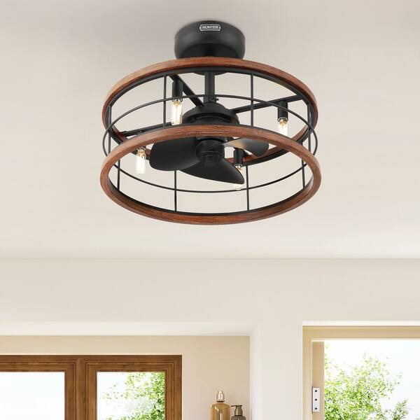 slide 2 of 13, Hunter 22 inch Bridgette Fandelier Ceiling Fan w/ Light, Remote - Modern, Industrial, Farmhouse - Small Spaces Matte Black