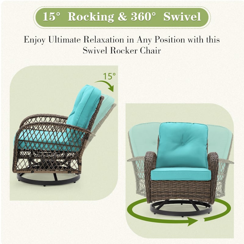 360° Swivel Rocking Patio Chairs Set with Thick Cushions & Tempered Glass Table | Indoor Living Room / Balcony| 3/5-Piece