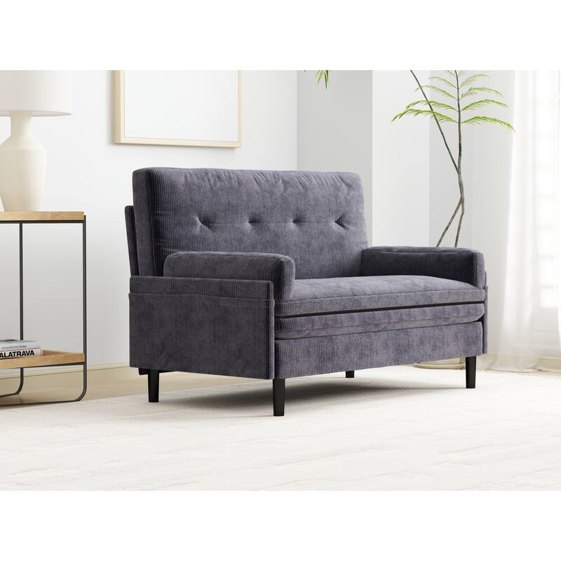 Roomfitters, Corduroy 2-Seater Sofa Sleeper, Convertible Loveseat with Recline Function and Armrests, Modern Small Sofa Bed - Grey