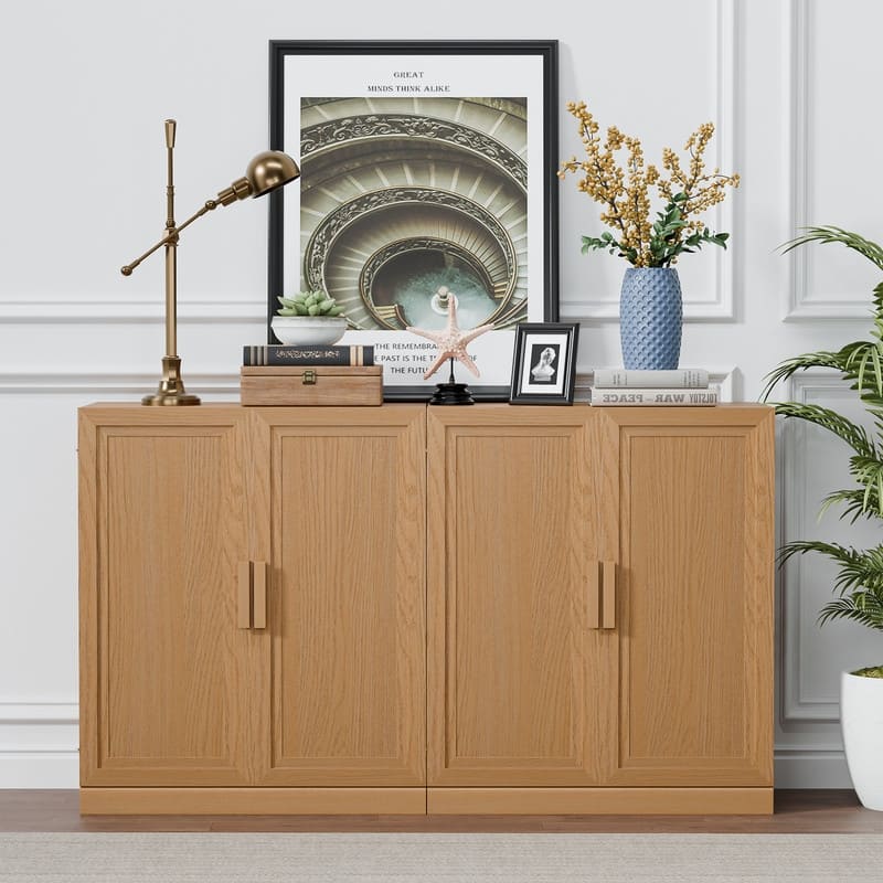 Sideboard Buffet Cabinet Farmhouse Kitchen Pantry Cabinet with Adjustable Shelves for Kitchen Dining Room Living Room - Natural - 62 in.W x 36 in.H