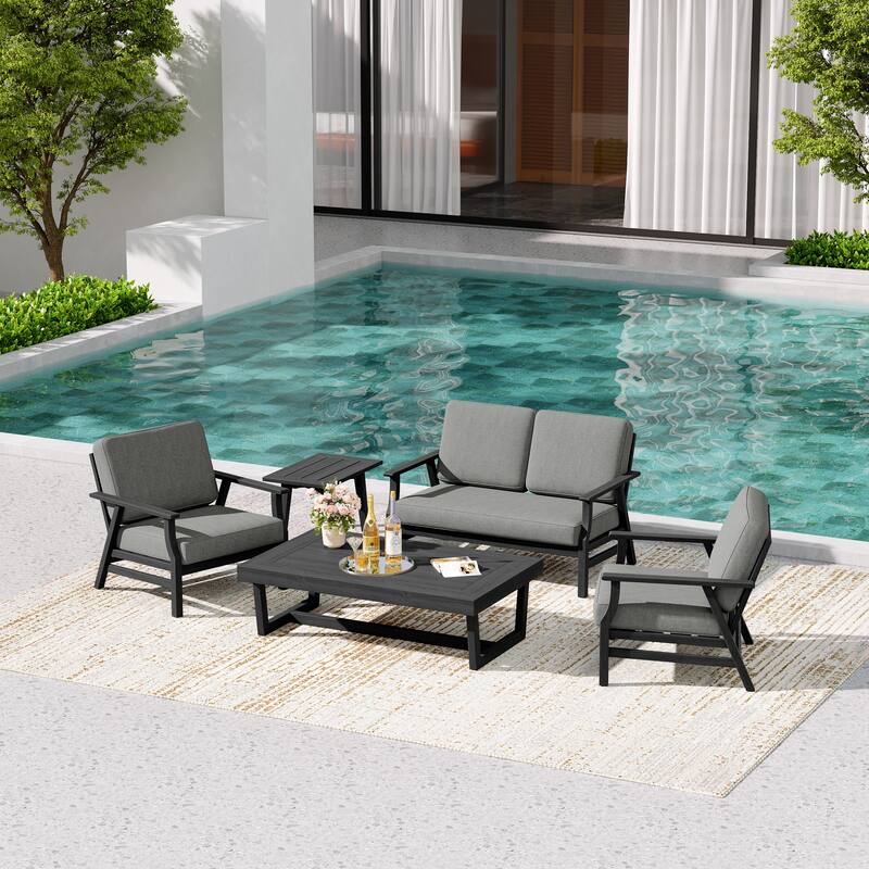 5-Piece Teak Outdoor Conversation Set with Tables.